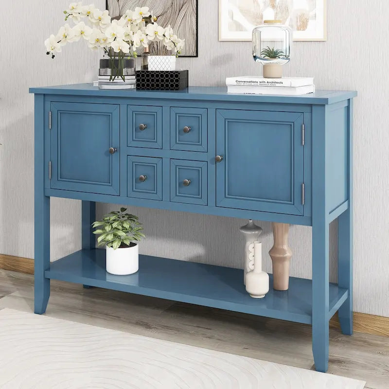 Vintage Console Table with Four Small Drawers and Bottom Shelf