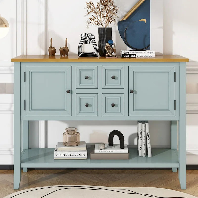 Vintage Console Table with Four Small Drawers and Bottom Shelf