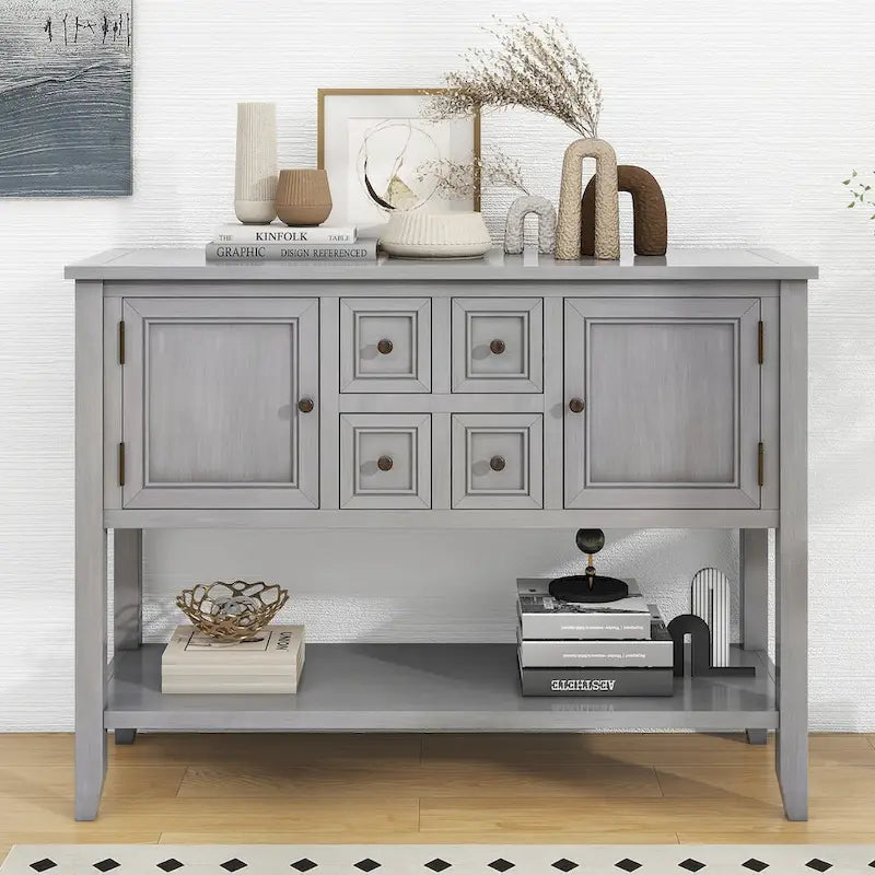 Vintage Console Table with Four Small Drawers and Bottom Shelf