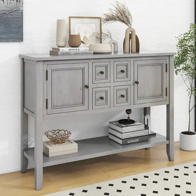 Vintage Console Table with Four Small Drawers and Bottom Shelf