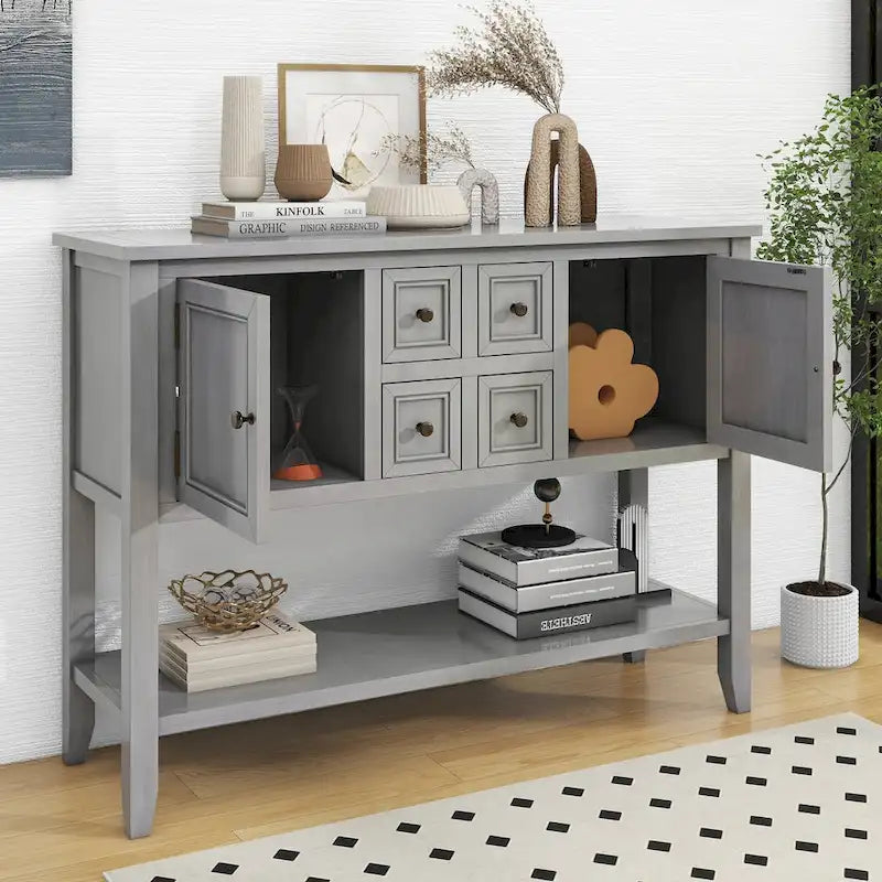 Vintage Console Table with Four Small Drawers and Bottom Shelf