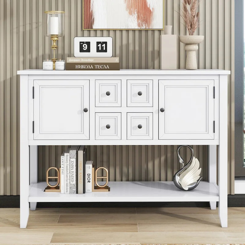 Vintage Console Table with Four Small Drawers and Bottom Shelf