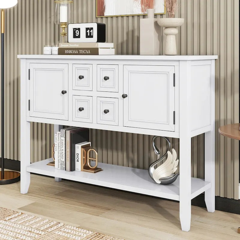 Vintage Console Table with Four Small Drawers and Bottom Shelf