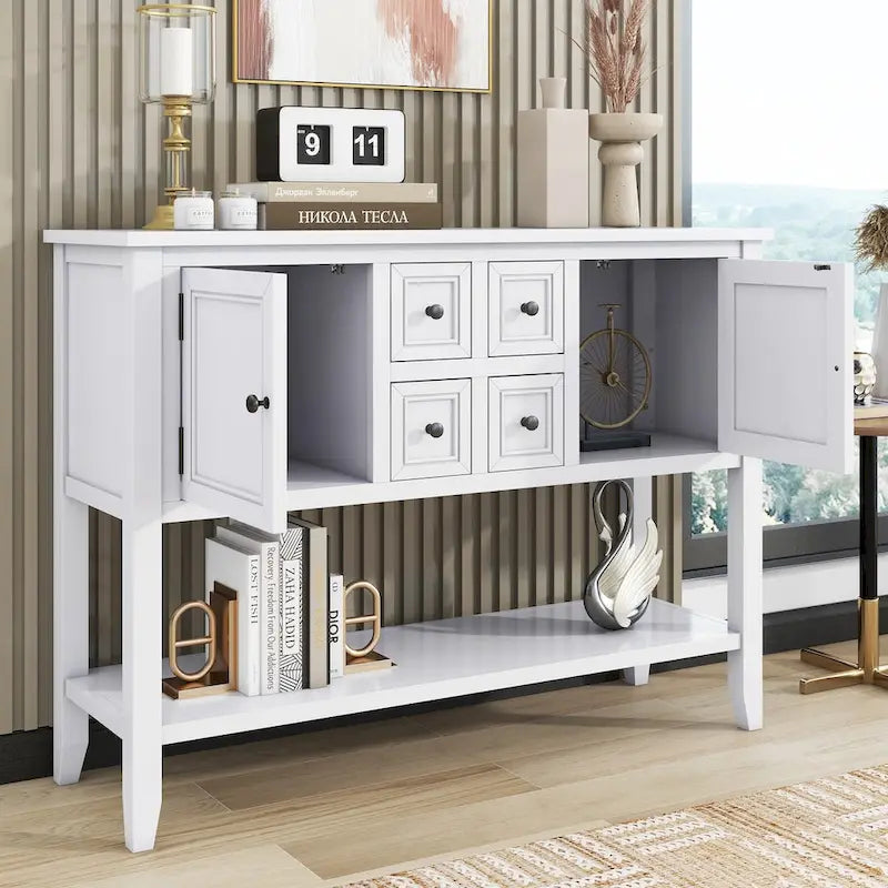 Vintage Console Table with Four Small Drawers and Bottom Shelf