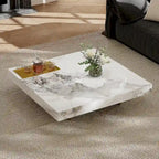 Modern 42 Faux Marble Square Coffee TableGlossy Sintered Stone Tabletop
