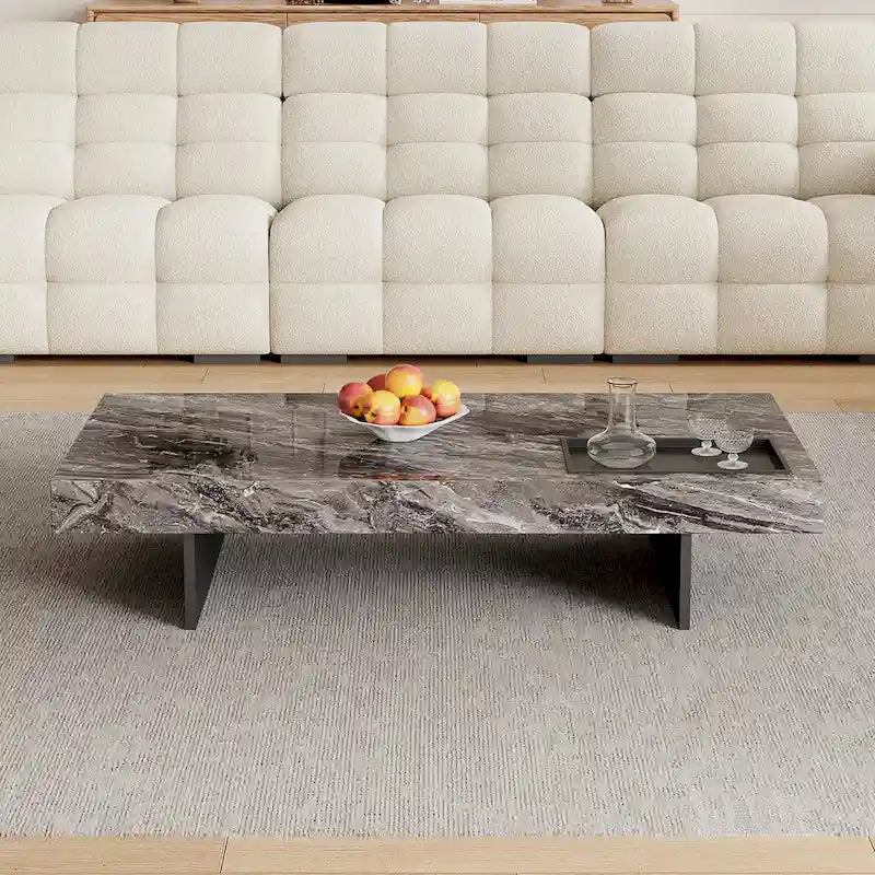 Modern 42 Faux Marble Square Coffee TableGlossy Sintered Stone Tabletop