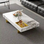 Modern 42 Faux Marble Square Coffee TableGlossy Sintered Stone Tabletop