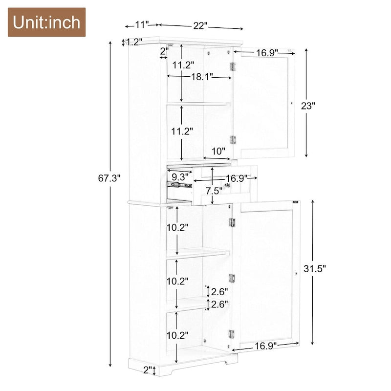 Tall Bathroom Storage Cabinet with Drawer and Adjustable Shelf