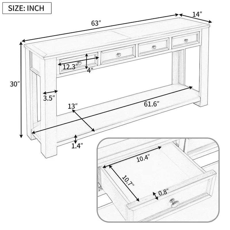 Nestfair Entryway Console Table Sofa Table with Storage Drawers and Bottom Shelf