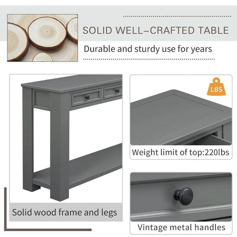 Nestfair Entryway Console Table Sofa Table with Storage Drawers and Bottom Shelf