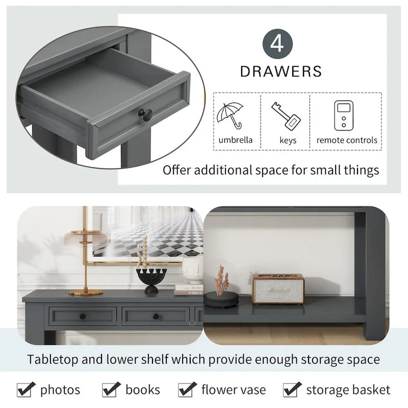 Nestfair Entryway Console Table Sofa Table with Storage Drawers and Bottom Shelf