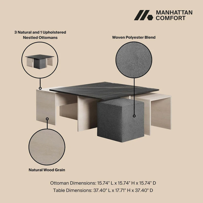 Manhattan Comfort Haley Mid-Century Modern Nested Coffee Table