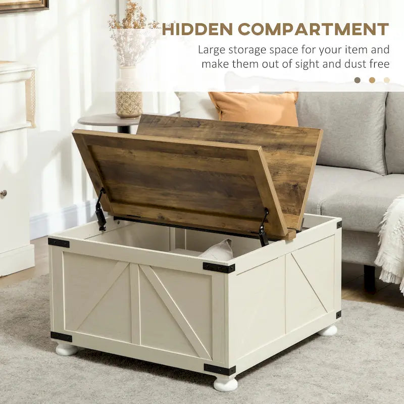 Farmhouse Coffee Table with Storage for Living Room