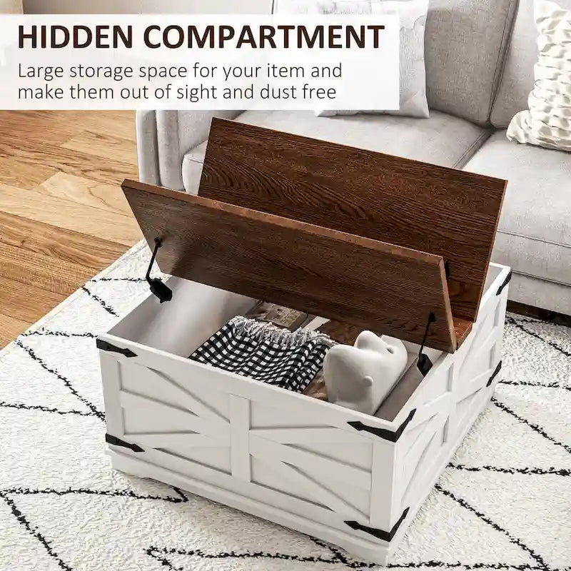 Farmhouse Coffee Table with Storage for Living Room