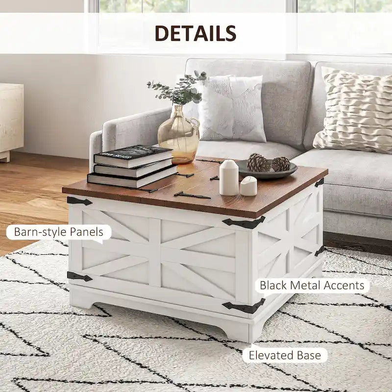 Farmhouse Coffee Table with Storage for Living Room