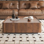 Industrial Walnut Coffee Table with Hidden Drawers - 39.37x39.37x12.6