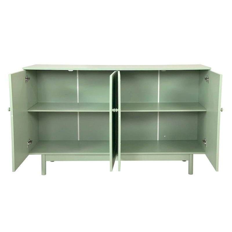Stylish and Functional 4-Door Intaglio Storage Cabinet with Pine Legs, Solid Wood Pulls and MDF, for Living Room