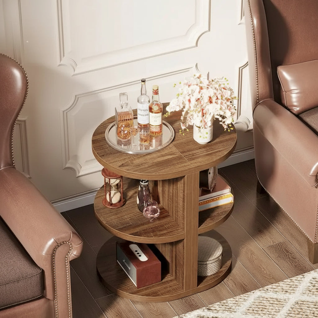 3-Tier Half-Moon End Table, Semi-circular Half-Round Side Table for Living Room