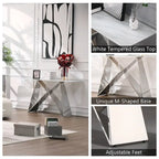 55 inch Rectangle White Glass Console Table with Mirrored M-Shaped Base
