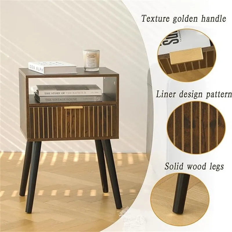 Small Nightstand Wood Bedside Table with Drawer - 11.8D x 15.7W x 23.6H