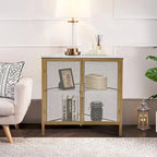 Javlergo Corner Table Modern Triangle 3-tier Storage Shelf with 2 Doors for Living Room Bedroom Office
