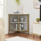Javlergo Corner Table Modern Triangle 3-tier Storage Shelf with 2 Doors for Living Room Bedroom Office