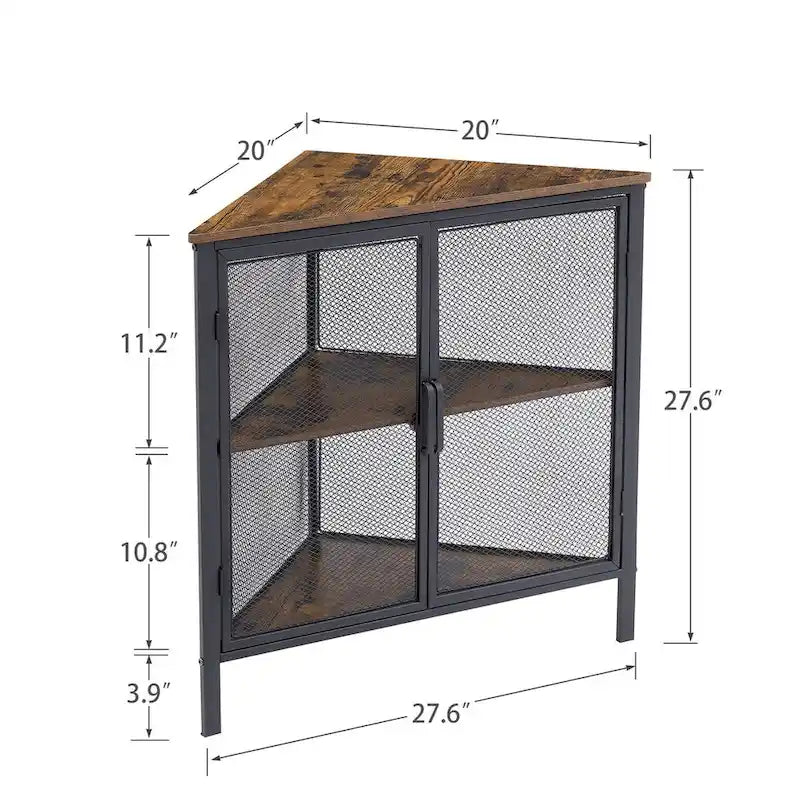 Javlergo Corner Table Modern Triangle 3-tier Storage Shelf with 2 Doors for Living Room Bedroom Office