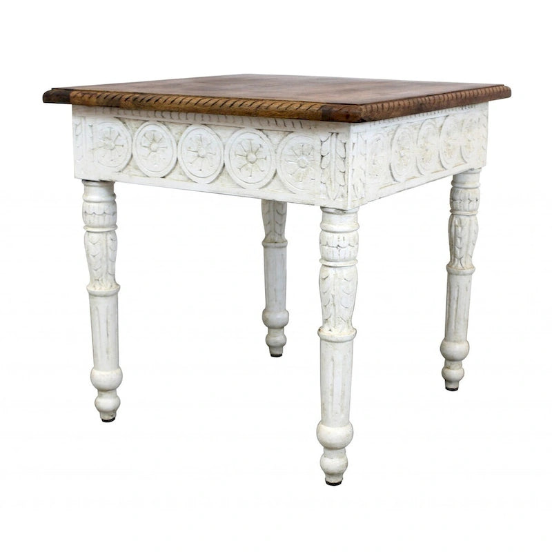HomeRoots 24 Ivory And Brown Solid Wood Square End Table - 24