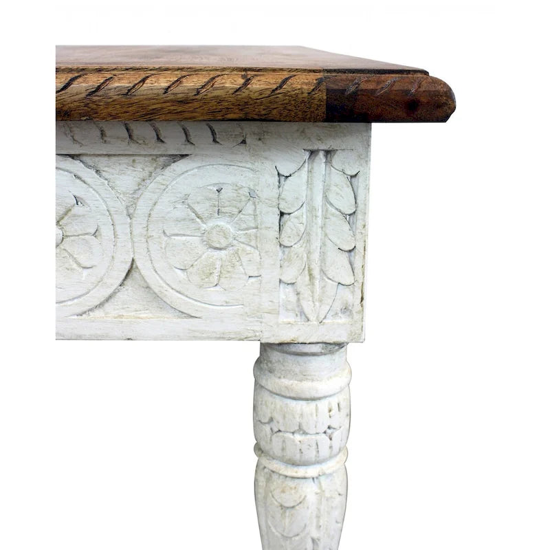 HomeRoots 24 Ivory And Brown Solid Wood Square End Table - 24