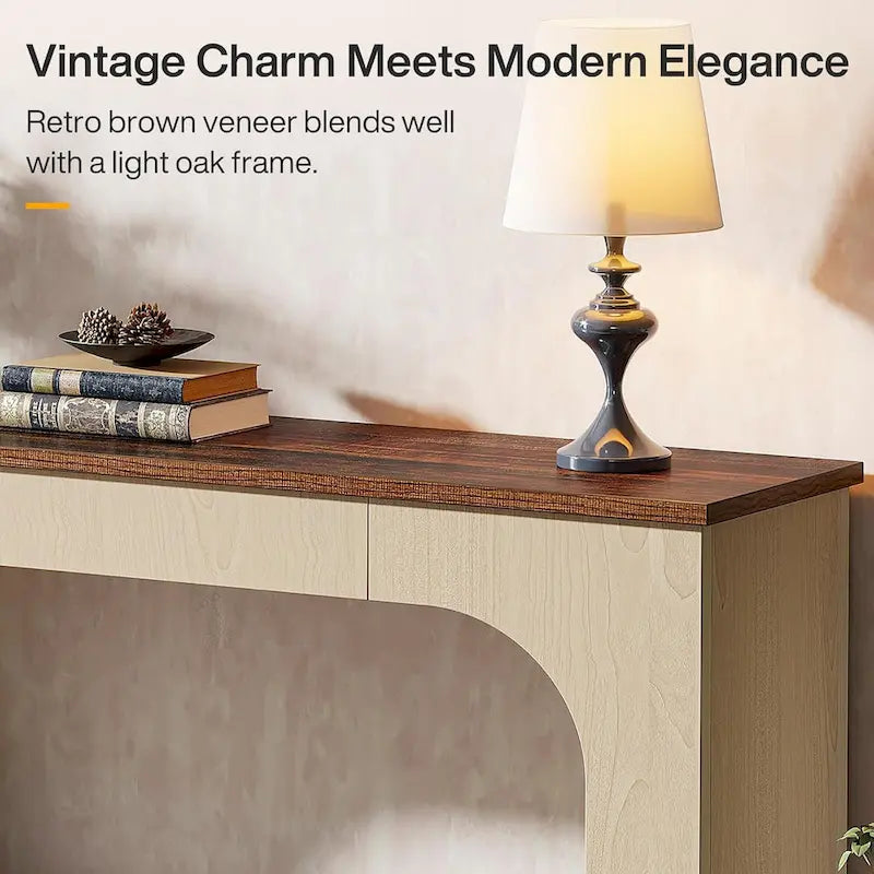 55 Inches Console Sofa Table Wood Entryway Table with LED Lights