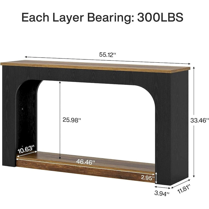 55 Inches Console Sofa Table Wood Entryway Table with LED Lights