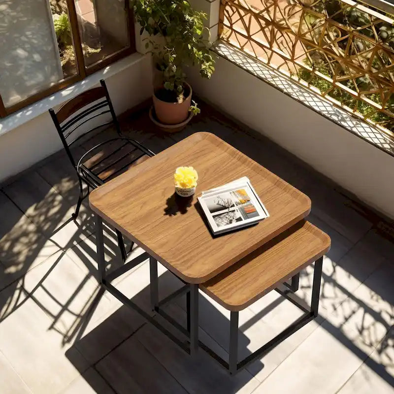 Square Nesting Coffee Table Wood Metal Stacking Side Table - 22x22x18