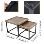 Square Nesting Coffee Table Wood Metal Stacking Side Table - 22x22x18