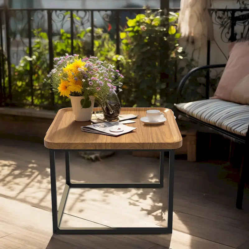 Square Nesting Coffee Table Wood Metal Stacking Side Table - 22x22x18