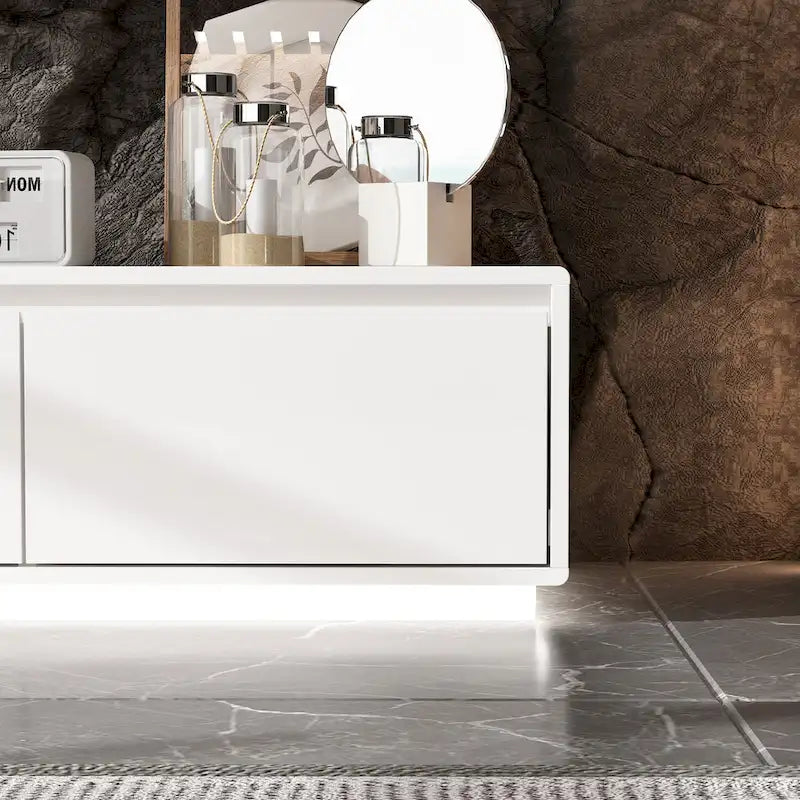 Illuminated White High Gloss Television Entertainment Center Console