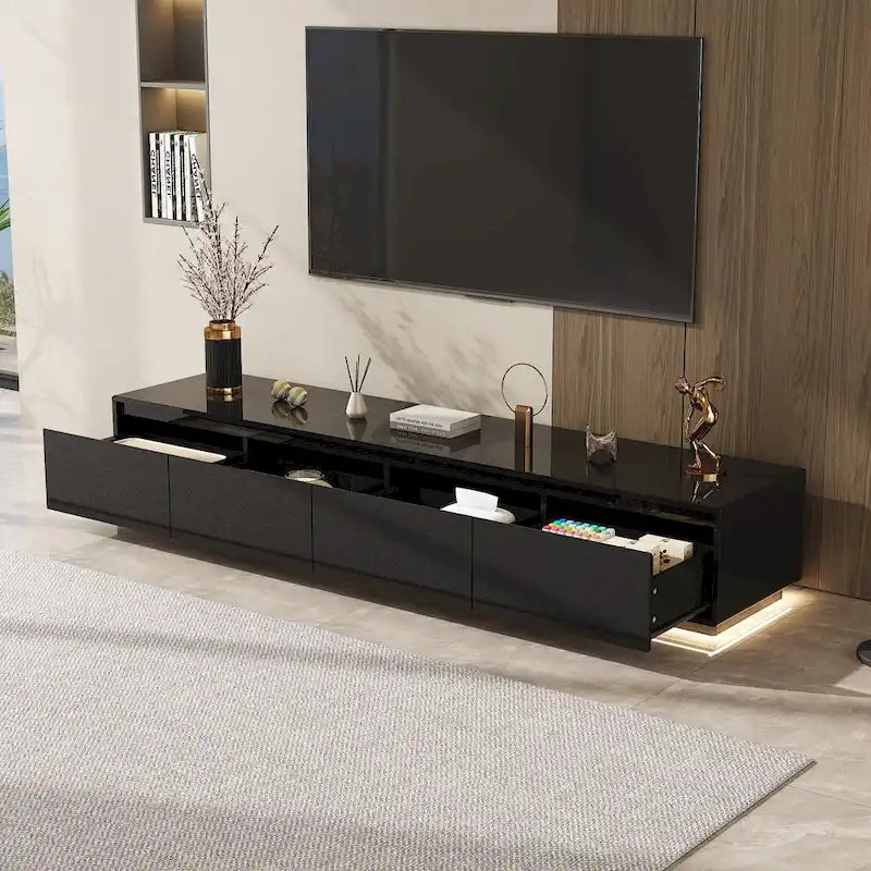 Illuminated White High Gloss Television Entertainment Center Console