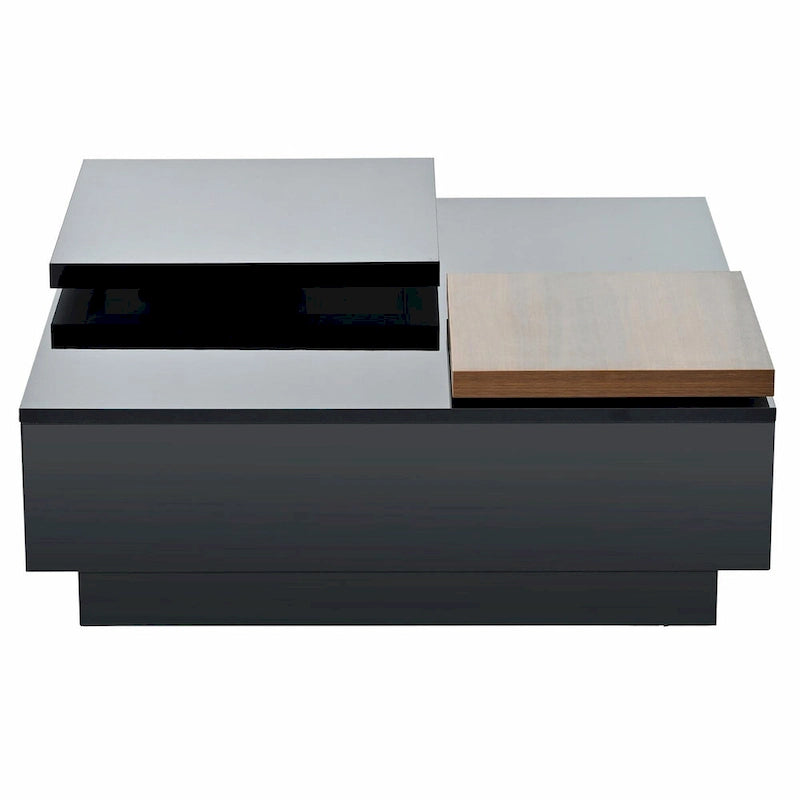 Modern Square Wood Coffee Table with Movable Top and 4 Hidden Storage Drawers