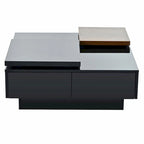 Modern Square Wood Coffee Table with Movable Top and 4 Hidden Storage Drawers