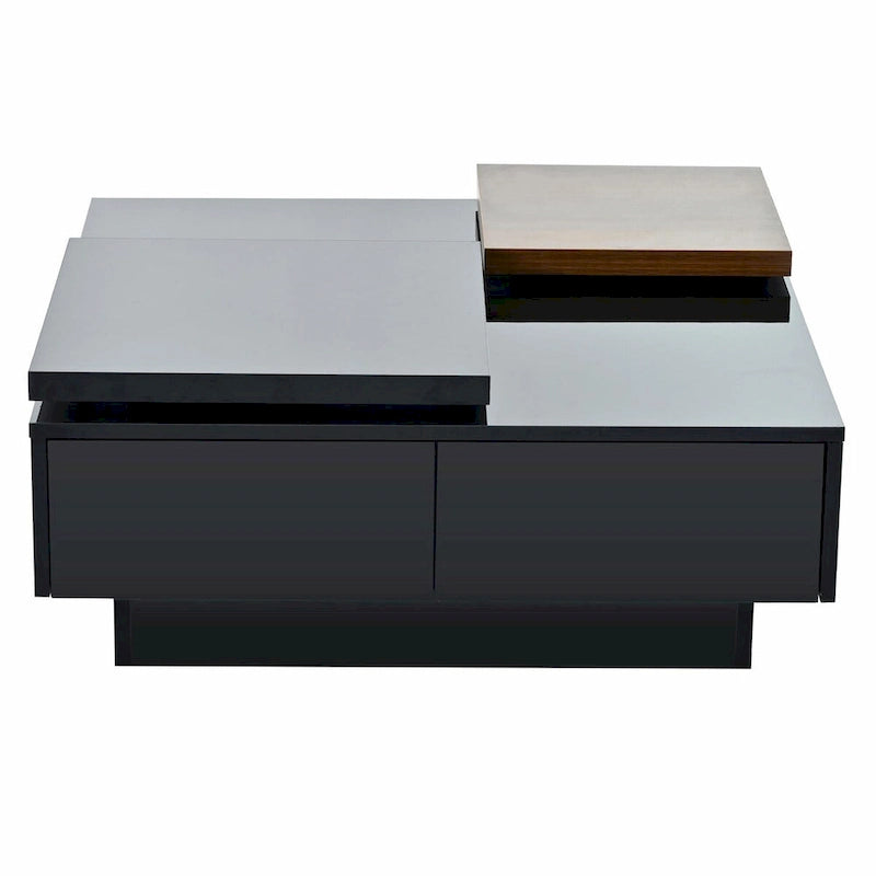 Modern Square Wood Coffee Table with Movable Top and 4 Hidden Storage Drawers