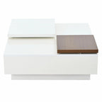 Modern Square Wood Coffee Table with Movable Top and 4 Hidden Storage Drawers