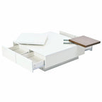 Modern Square Wood Coffee Table with Movable Top and 4 Hidden Storage Drawers