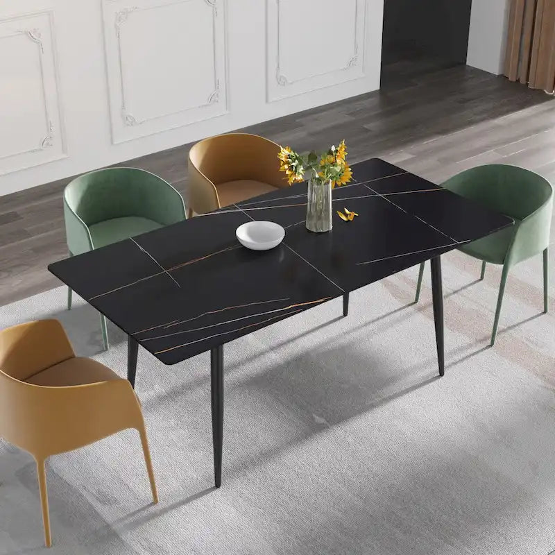 79 Mid-Century Rectangle Marble Dining Table Set for 6-8