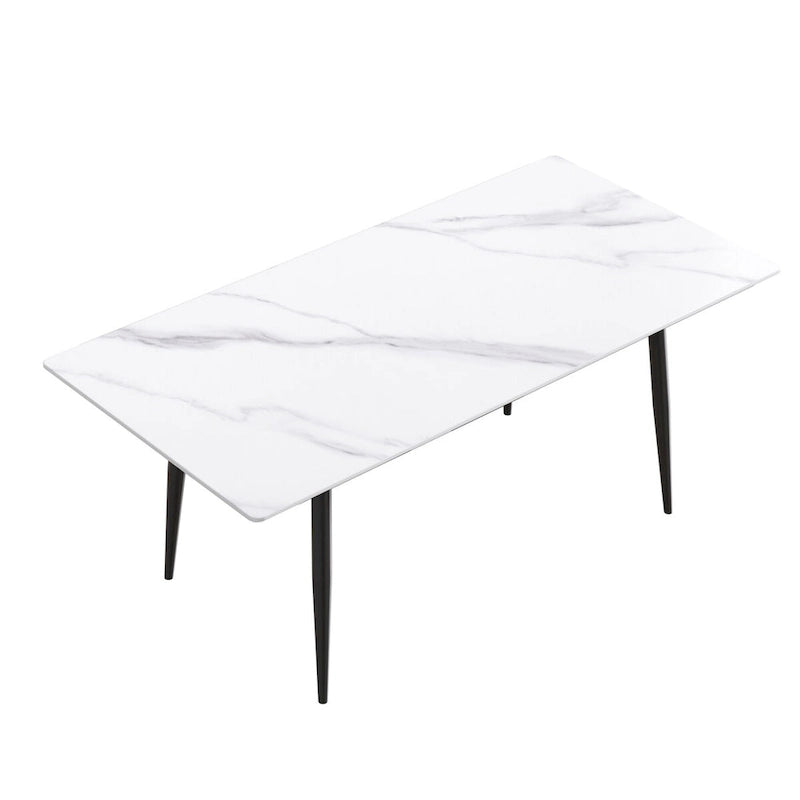 79 Mid-Century Rectangle Marble Dining Table Set for 6-8