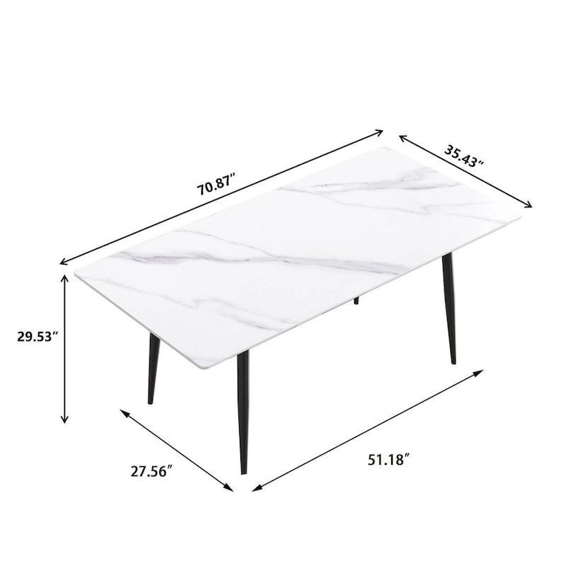 79 Mid-Century Rectangle Marble Dining Table Set for 6-8