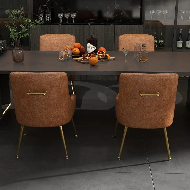 SEYNAR Modern Glam PU Leather Dining Chair or Vanity Chair Set of 4 with Rear Handle