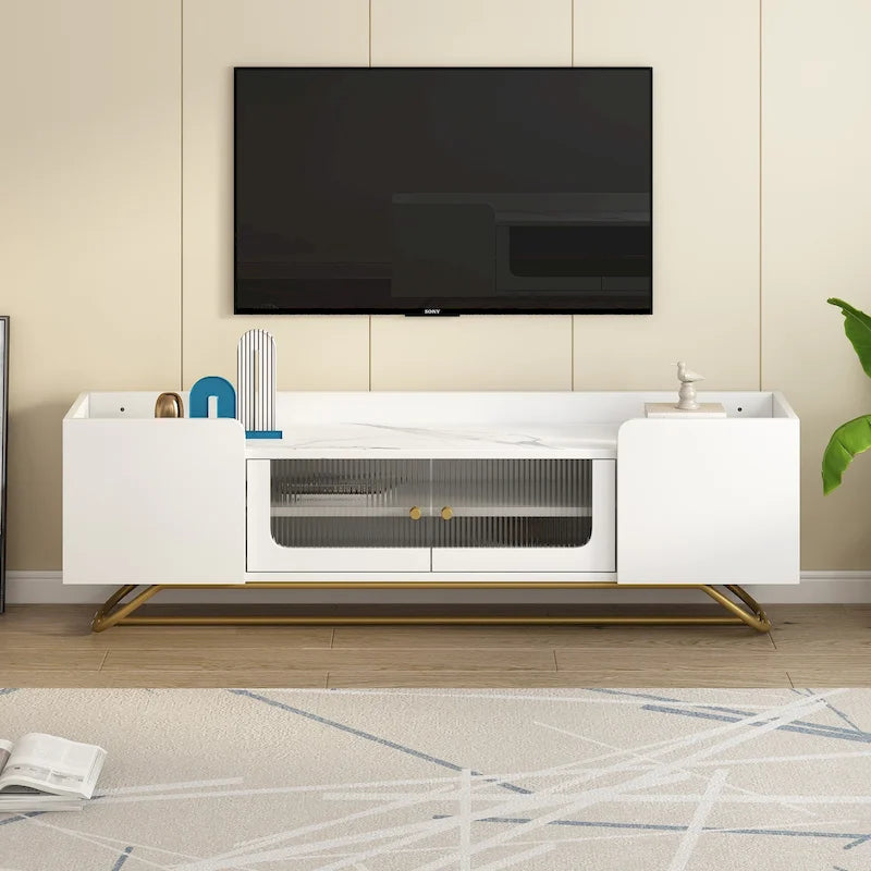 TV Console Table with Gold Frame Base