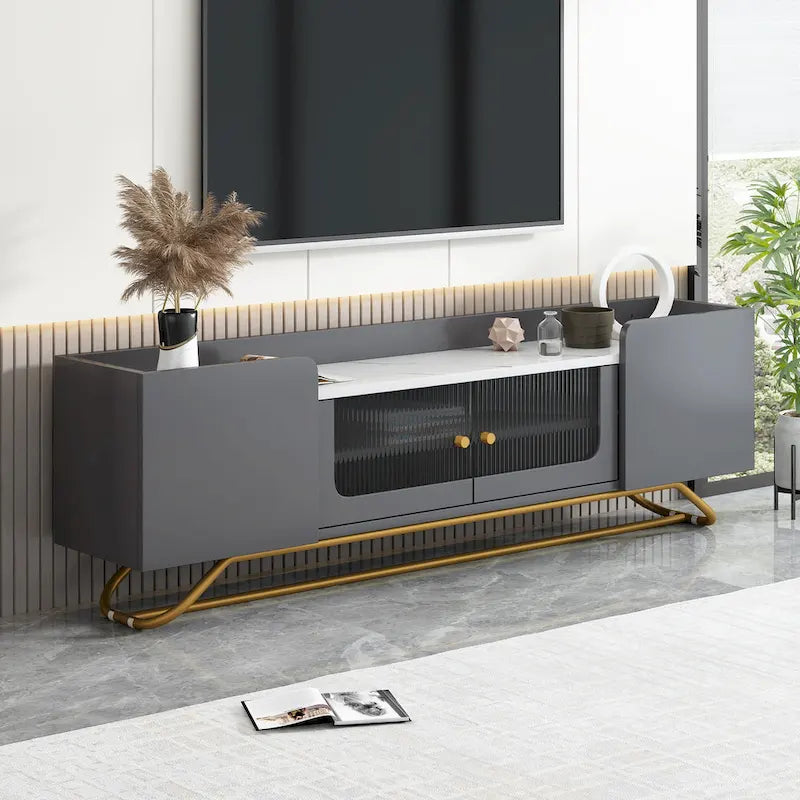 TV Console Table with Gold Frame Base