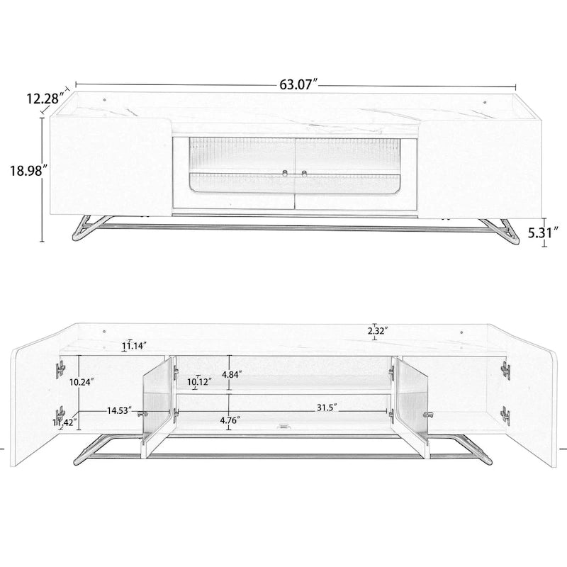 TV Console Table with Gold Frame Base