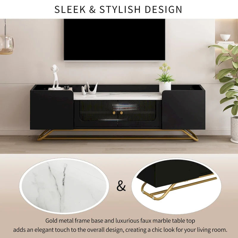 TV Console Table with Gold Frame Base