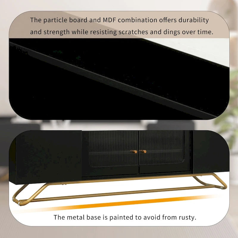 TV Console Table with Gold Frame Base